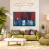 Cinderwake Current – Red Teal Abstract Framed Canvas Wall Art