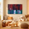 Cinderwake Current – Red Teal Abstract Canvas Wall Art for Modern Interiors