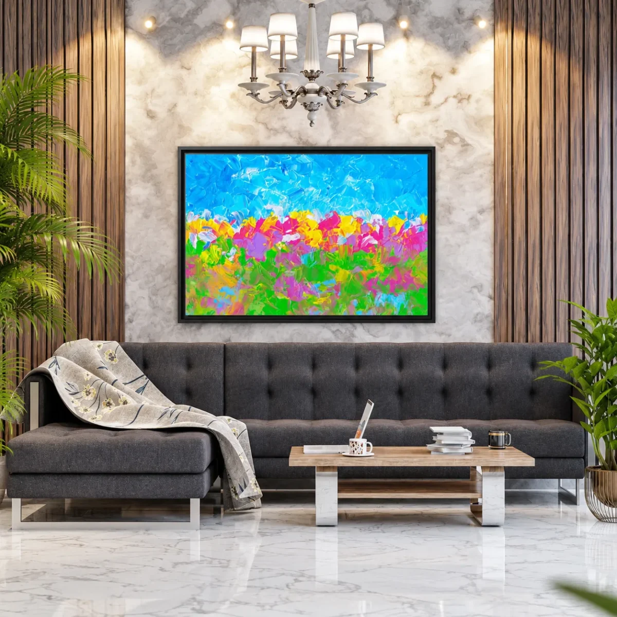 Prismtide Bloomscape – Colorful Abstract Landscape Wall Art Framed Canvas
