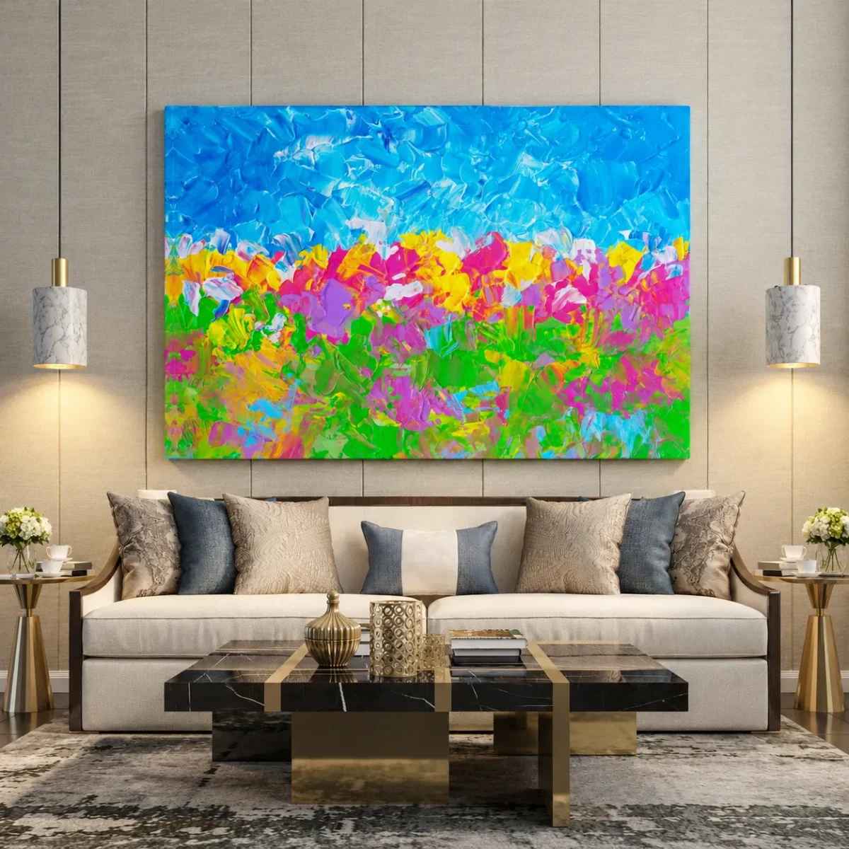 Prismtide Bloomscape – Colorful Abstract Landscape Wall Art Canvas