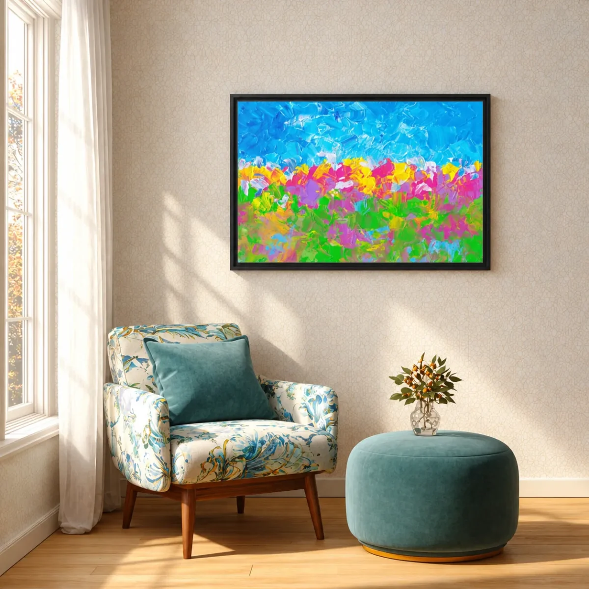 Prismtide Bloomscape – Colorful Abstract Landscape Wall Art Framed Canvas
