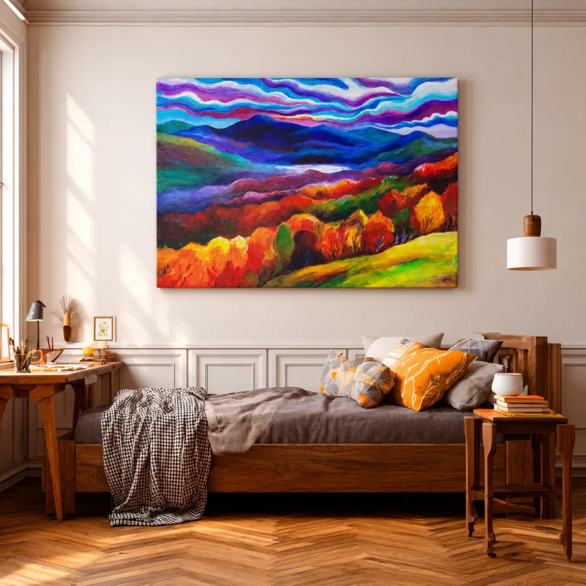 Violetfire Highlands – Autumn Mountain Canvas Wall Art for Modern Interiors