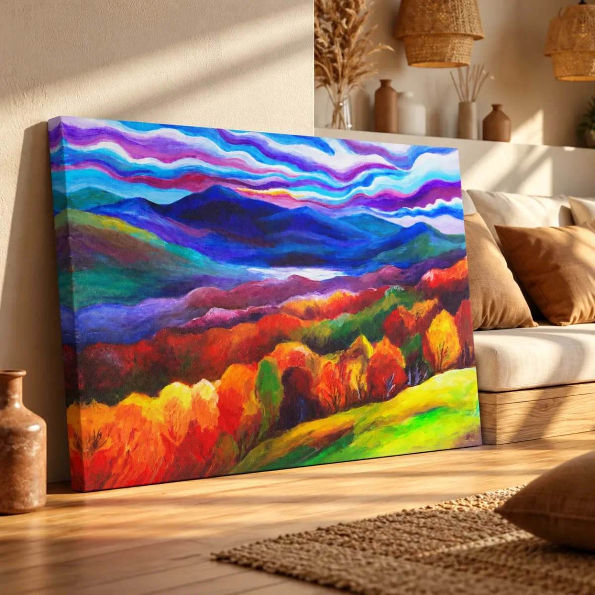 Violetfire Highlands – Autumn Mountain Canvas Wall Art for Modern Interiors