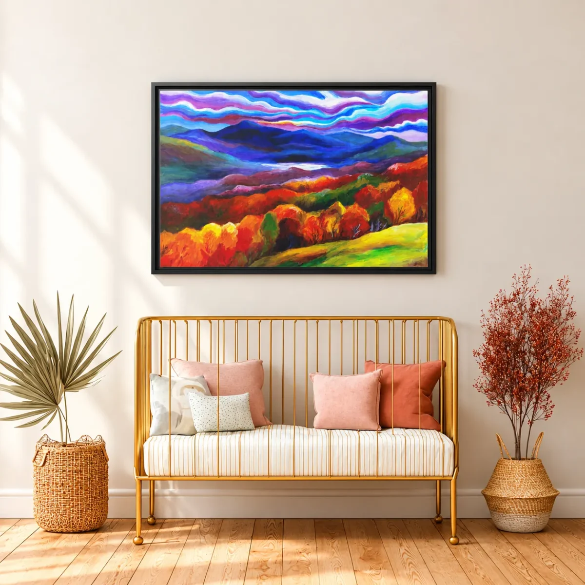 138 (3) Violetfire Highlands – Autumn Mountain Framed Canvas Wall Art for Modern Homes