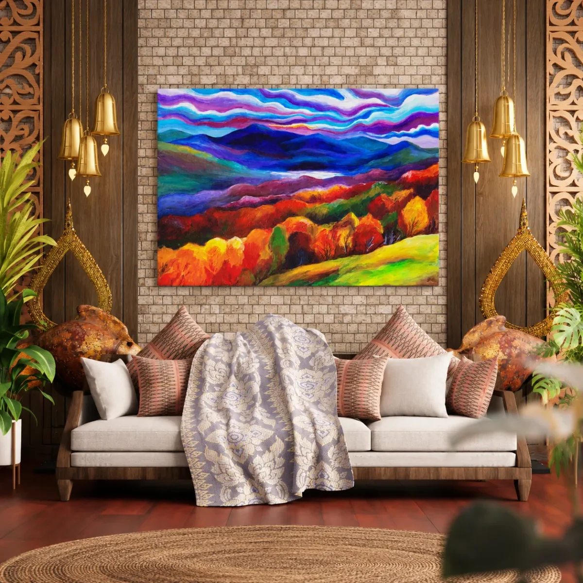 Violetfire Highlands – Autumn Mountain Canvas Wall Art for Modern Interiors