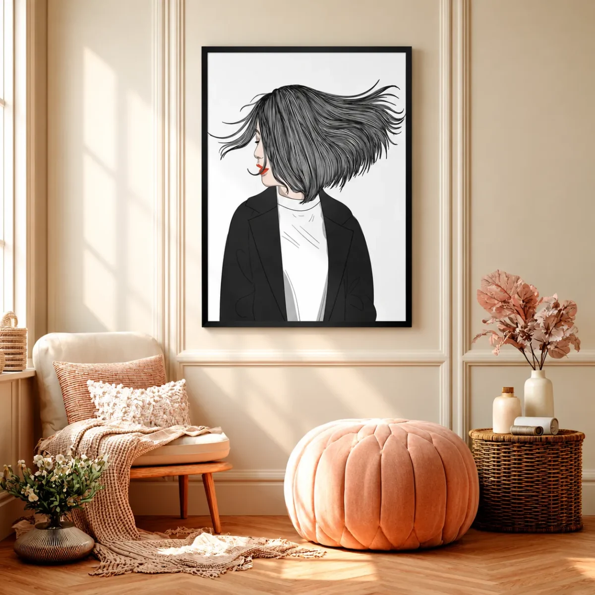 140 (3) Velvet Gale – Windswept Woman Framed Prints for Elegant Modern Interiors