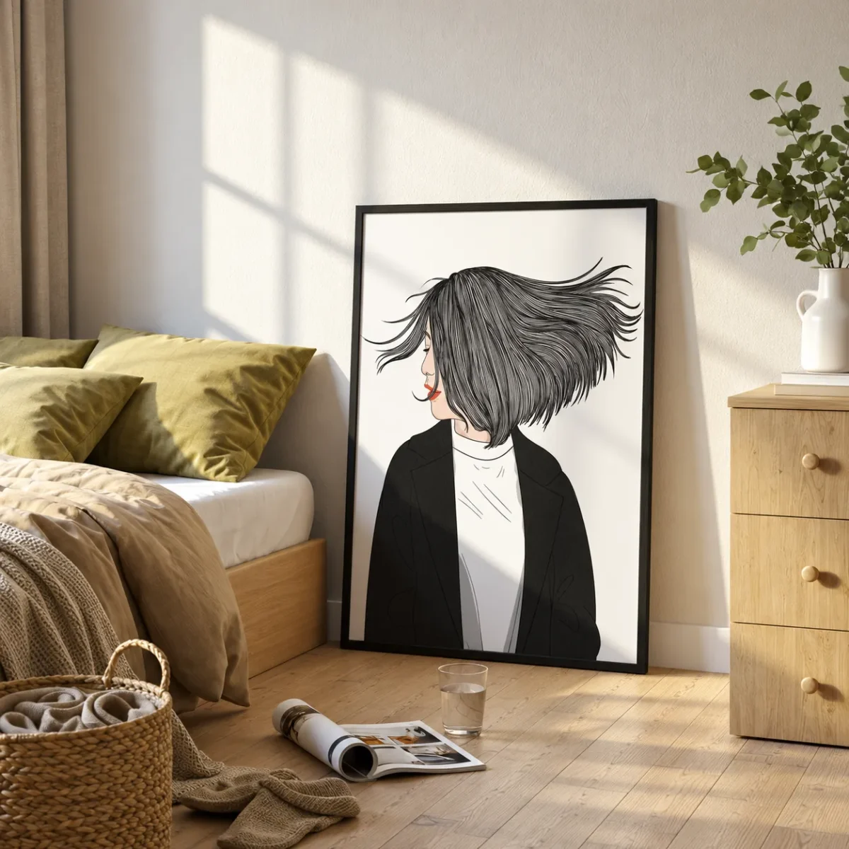 140 (4) Velvet Gale – Windswept Woman Framed Prints for Elegant Modern Interiors