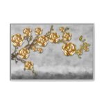Gilded Rose Canopy – Golden Rose Framed Canvas Wall Art, Luxe Botanical Decor