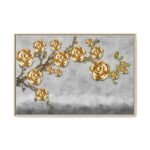 Gilded Rose Canopy – Golden Rose Framed Canvas Wall Art, Luxe Botanical Decor