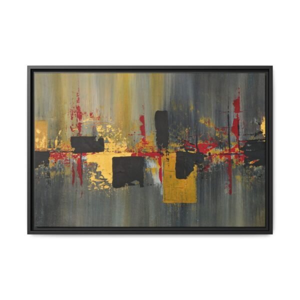 Obsidian Resonance — Oxblood Gold Abstract Wall Art Framed Canvas