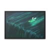 Emerald Wake Boat Framed Canvas Wall Art – Teal Water Landscape for Modern Interiors