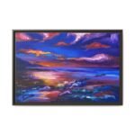 Violet Tide Reverie – Abstract Sunset Landscape Wall Art, Framed Canvas