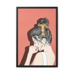 Coral Muse – Vintage Woman Framed Canvas Wall Art, Retro Portrait Decor