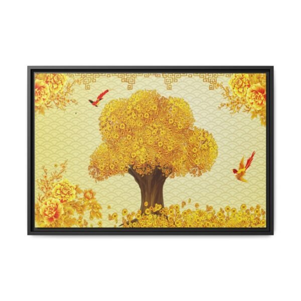 Auspicious Coin Tree Wall Art – Golden Prosperity Framed Canvas