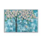 Blue Blossom Tree Wall Art – Azure Petal Canopy Framed Canvas Decor