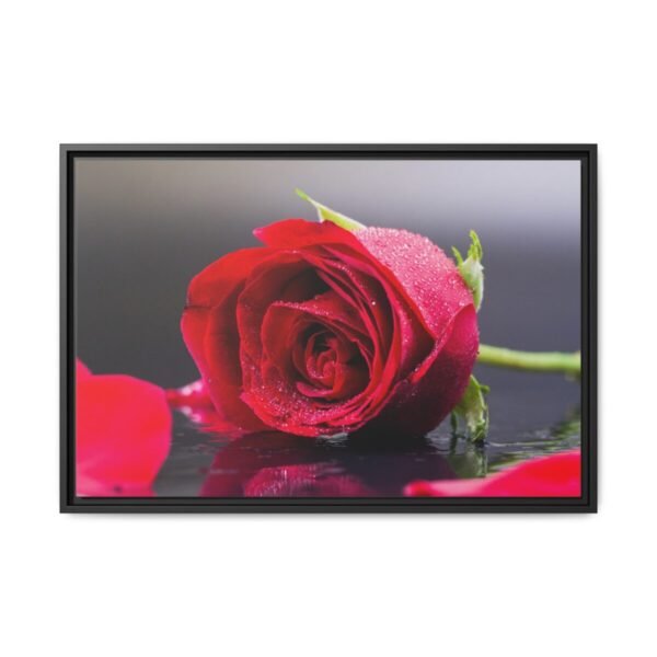 Crimson Dewfall – Red Rose Wall Art | Romantic Framed Canvas for Elegant Interiors