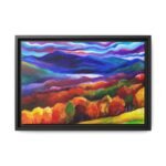 Prismatic Highland Reverie – Vibrant Mountain Landscape Framed Canvas Wall Art