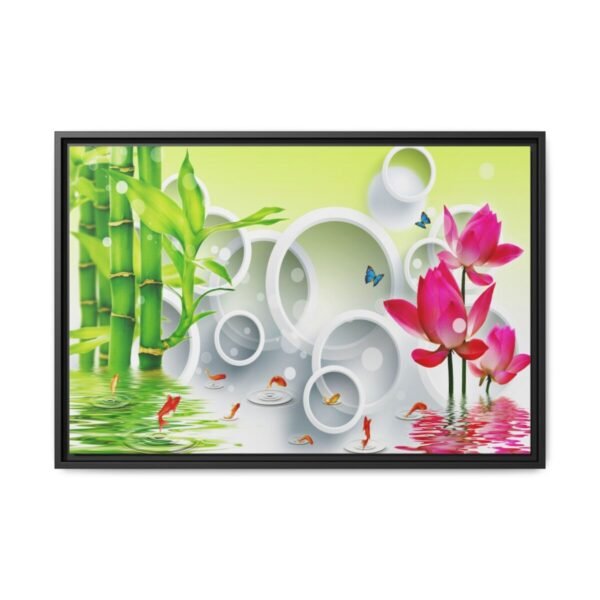 Verdant Ripple Sanctuary Bamboo Koi Garden Wall Art – Elegant Framed Canvas Decor
