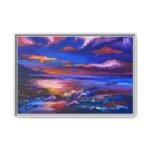 Violet Tide Reverie – Abstract Sunset Landscape Wall Art, Framed Canvas