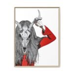 Veil of the Antlered Oracle – Antlered Skull Wall Art Framed Canvas