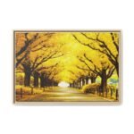Saffron Canopy Passage – Autumn Golden Tree-Lined Avenue Framed Canvas
