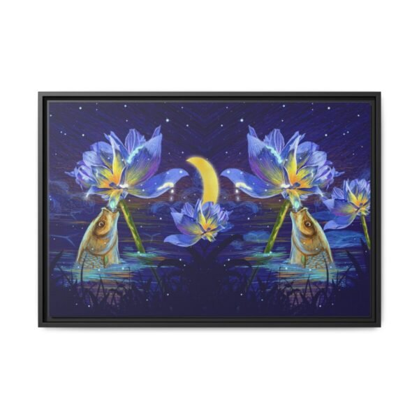 Lunaflora Lotus Fish Wall Art – Enchanted Moonlit Framed Canvas for Modern Homes