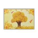 Auspicious Coin Tree Wall Art – Golden Prosperity Framed Canvas