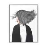 Velvet Gale – Windswept Woman Framed Canvas Wall Art for Modern Interiors