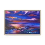 Violet Tide Reverie – Abstract Sunset Landscape Wall Art, Framed Canvas