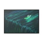 Emerald Wake Boat Framed Canvas Wall Art – Teal Water Landscape for Modern Interiors