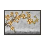 Gilded Rose Canopy – Golden Rose Framed Canvas Wall Art, Luxe Botanical Decor