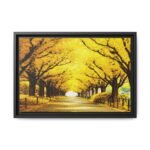 Saffron Canopy Passage – Autumn Golden Tree-Lined Avenue Framed Canvas