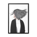 Velvet Gale – Windswept Woman Framed Canvas Wall Art for Modern Interiors