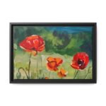 Poppyfield Verdure Framed Canvas Wall Art – Expressive Floral Meadow Decor