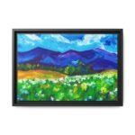 Sapphire Mountain Meadow Wall Art – Vivid Alpine Landscape Framed Canvas Decor