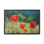 Poppyfield Verdure Framed Canvas Wall Art – Expressive Floral Meadow Decor