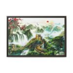 Jade Citadel Reverie – Chinese Landscape Wall Art Framed Canvas, Great Wall Mountain Decor