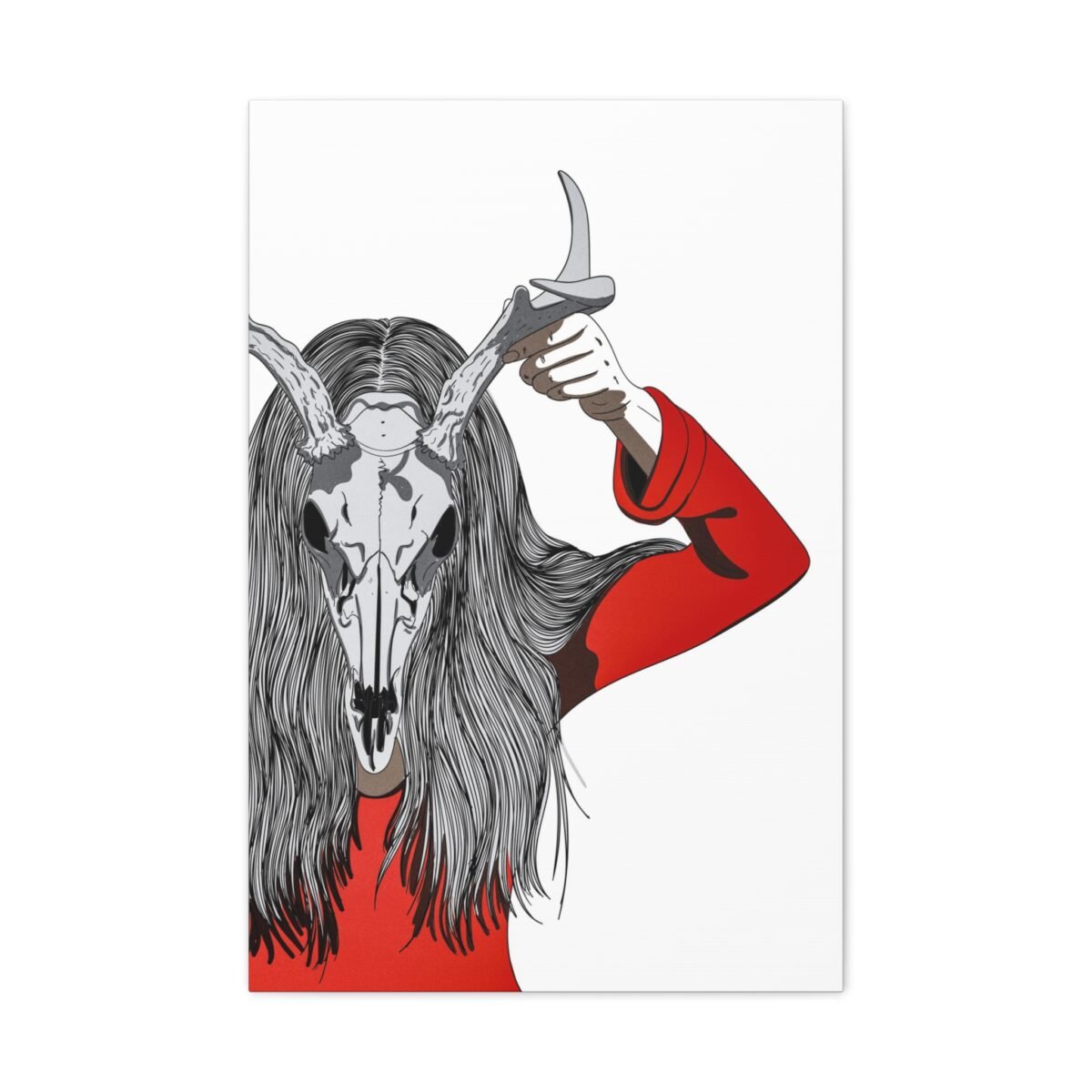 Veil of the Antlered Oracle – Antlered Skull Wall Art Canvas for Gothic Interiors