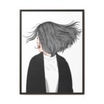 Velvet Gale – Windswept Woman Framed Canvas Wall Art for Modern Interiors