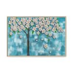 Blue Blossom Tree Wall Art – Azure Petal Canopy Framed Canvas Decor
