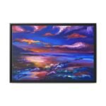 Violet Tide Reverie – Abstract Sunset Landscape Wall Art, Framed Canvas