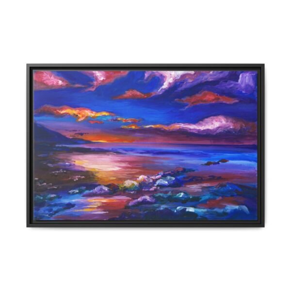 Violet Tide Reverie – Abstract Sunset Landscape Wall Art, Framed Canvas