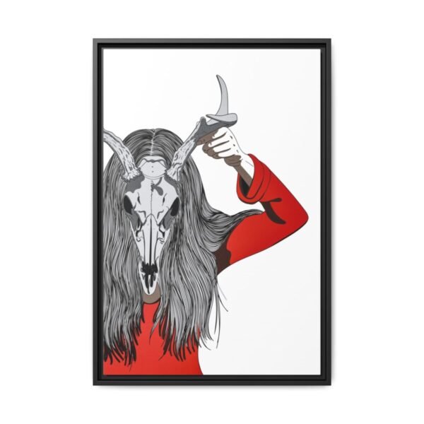 Veil of the Antlered Oracle – Antlered Skull Wall Art Framed Canvas