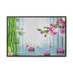 Bamboo Lotus Reverie – Koi Pond Wall Art Framed Canvas, Japanese Garden Decor