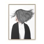 Velvet Gale – Windswept Woman Framed Canvas Wall Art for Modern Interiors