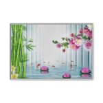 Bamboo Lotus Reverie – Koi Pond Wall Art Framed Canvas, Japanese Garden Decor
