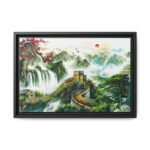 Jade Citadel Reverie – Chinese Landscape Wall Art Framed Canvas, Great Wall Mountain Decor