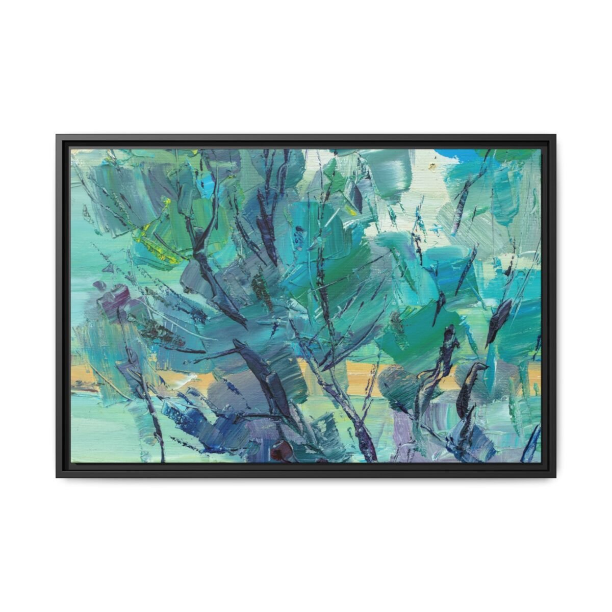 Cerulean Thicket – Teal Abstract Framed Canvas Wall Art, Modern Textured Decor