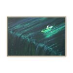 Emerald Wake Boat Framed Canvas Wall Art – Teal Water Landscape for Modern Interiors